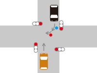 【自動車同士の事故】交差点残りで赤信号に切り替わった右折車と赤信号で進入の直進車との交通事故の過失割合