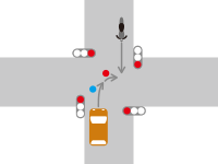 【自動車とバイクの事故】信号機がある交差点において赤信号進入の右折車と直進車の交通事故の過失割合