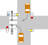 黄信号で進入してきた右左折車との交通事故